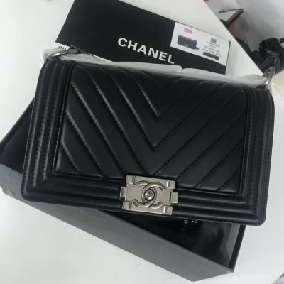 Chanel Boy V Handbag For Women Silver Hardware