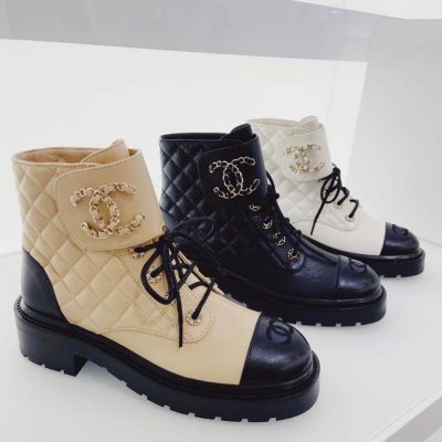 Chanel Leather Lace Up Boots