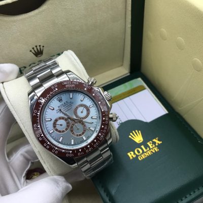 Rolex Watch For Men Brown And Sky Blue Face