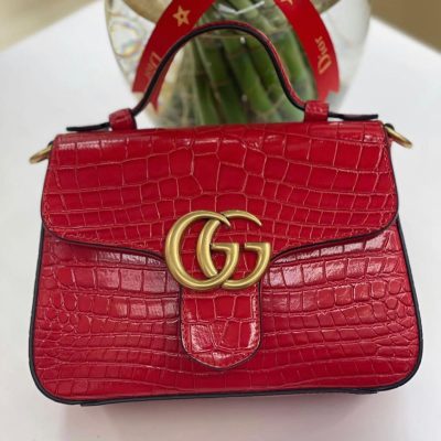 Gucci GG Marmont Top Handle Crocodile Bag Red