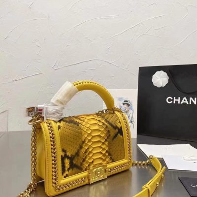 Chanel Boy Crocodile Looks Handbag Yellow