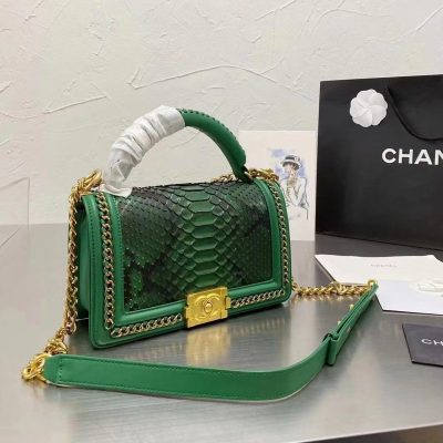 Chanel Boy Crocodile Looks Handbag Green