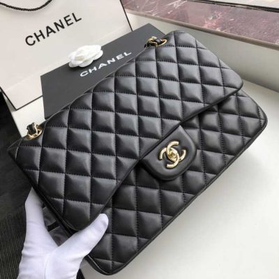 Chanel Classic Double Flap 30 Shoulder Bag Black Golden Hardware