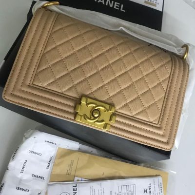 Chanel Boy Handbag For Women Beige With Golden Hardware