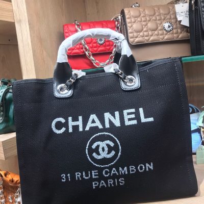Chanel Deauville Canvas Tote Bag Black