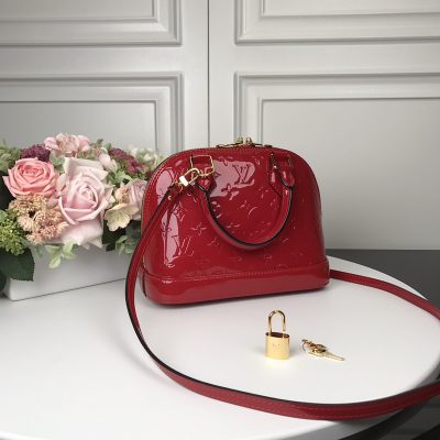 Louis Vuitton Alma BB Monogram Vernis Handbag Red