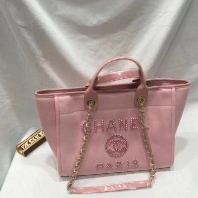 Chanel Deauville Pearl Canvas Tote Bag Pink