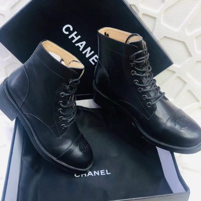 Chanel Leather Lace Up Ankle Boots