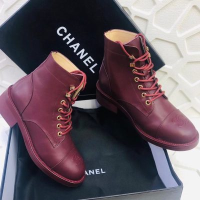 Chanel Leather Lace Up Ankle Boots