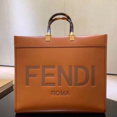 Fendi Sunshine Leather Shopper Tote Bag Brown