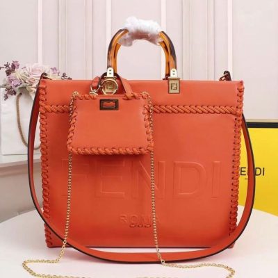 Fendi Sunshine Tote Bag Orange With Decorative Stitching