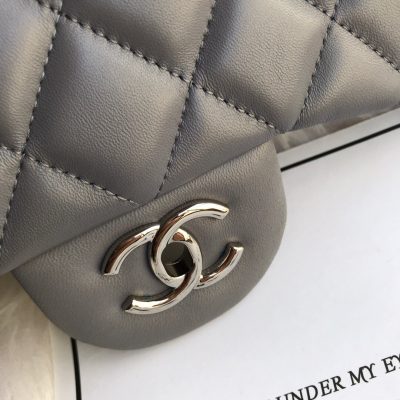 Chanel Classic Double Flap 30 Shoulder Bag Grey Silver Hardware