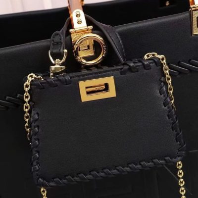Fendi Sunshine Tote Bag Black With Decorative Stitching