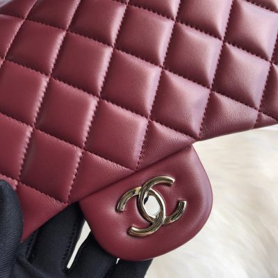 Chanel Classic Double Flap 30 Shoulder Bag Maroon Silver Hardware