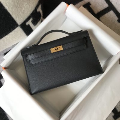 Hermès Kelly Pochette Mini Bag Black Golden Hardware