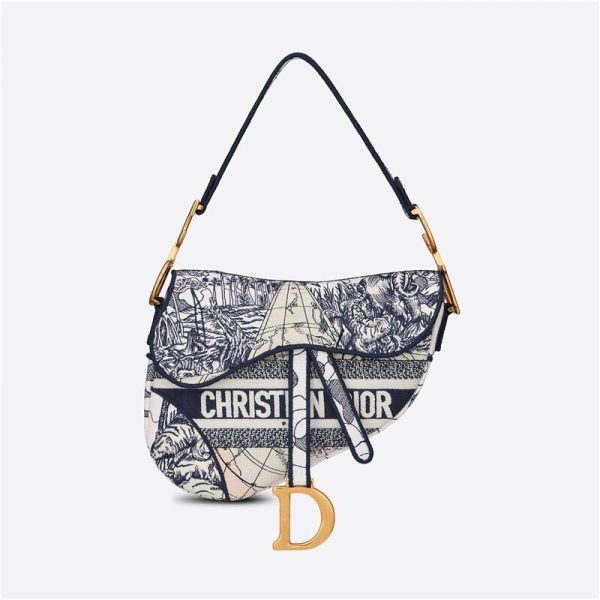 Dior Saddle Bag | Blue Embroidery