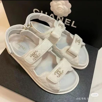 Chanel White Velcro Sandals