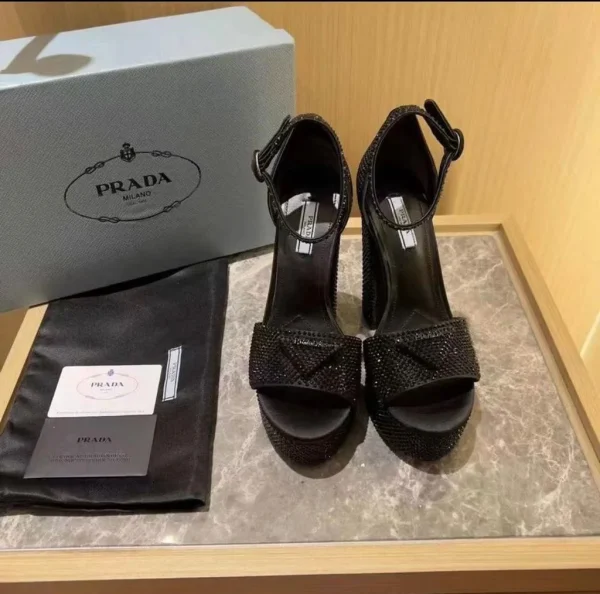Prada Designer Classic Triangle Buckle Womens High Heeled Dress Shoes