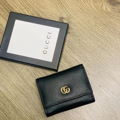 Gucci Black Leather GG Marmont Compact Folded Wallet