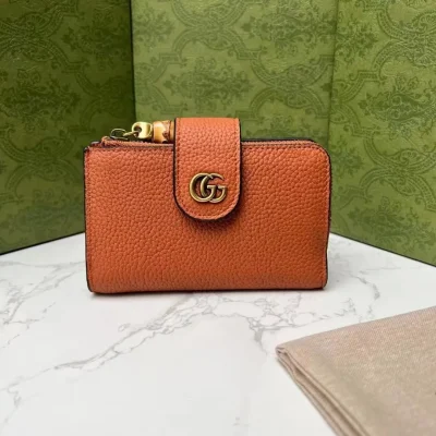 Gucci Leather Bamboo GG Marmont Compact Wallet