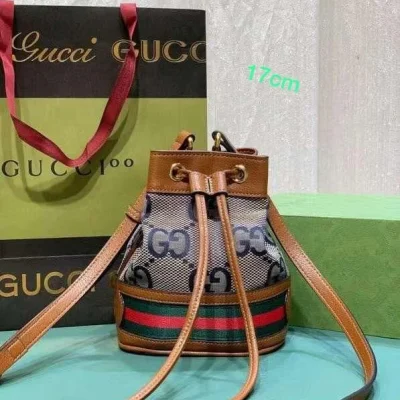 Gucci High Quality Leather Bucket Cross-Body Drawstring Hand Bag