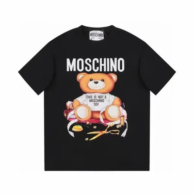 Moschino Teddy Bear Print Organic Cotton T-Shirt With Round Neck & Short Sleeve