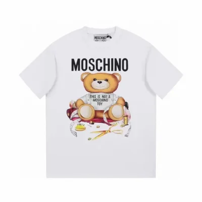Moschino Teddy Bear Print Organic Cotton T-Shirt With Round Neck & Short Sleeve