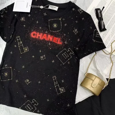 Chanel T Shirt With Red Logo Half Sleevs