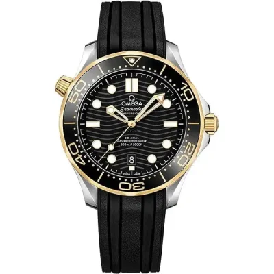 Omega Black Yellow Gold And Stainless Steel Seamaster Chronometer Men's Watch