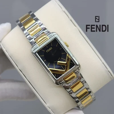 Fendi Rectangle Quartz Watch Stainless Steel and Plated Metal