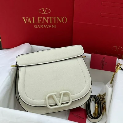 Valentino V Logo Small Grainy Calfskin Shoulder Bag