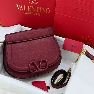 Valentino V Logo Small Grainy Calfskin Shoulder Bag